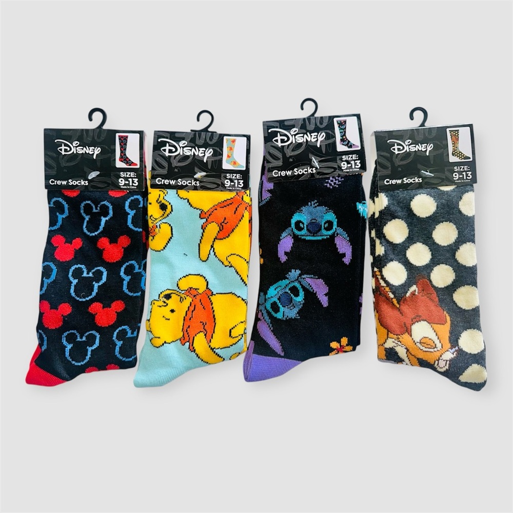 New 4 Pack Disney Crew Socks Bundle